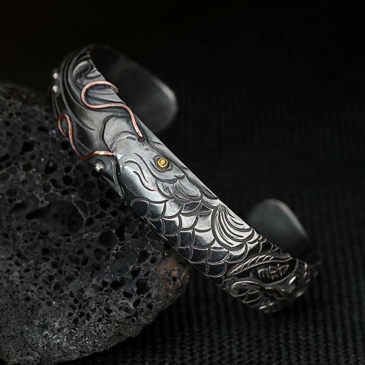 Buddha Stones 999 Sterling Silver 990 Gold Koi Fish Luck Wealth Success Bracelet Bangle - image 6