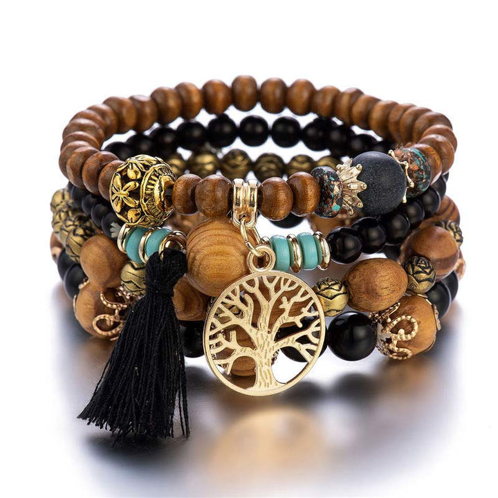 Buddha Stones Wenge Wood Layered Tree Tassel Healing Bracelet - image 5