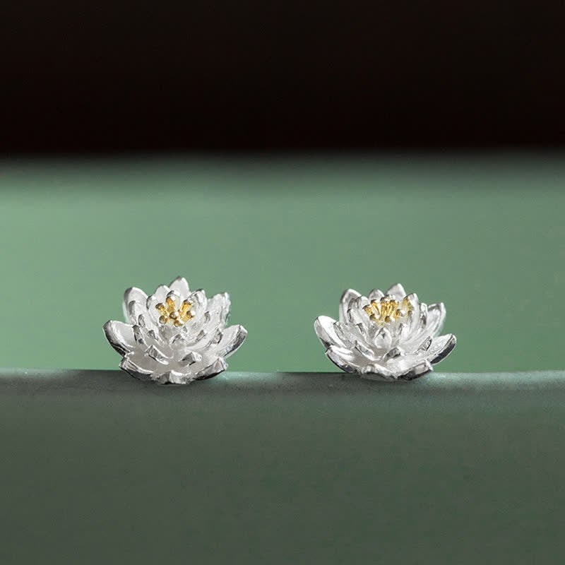 Buddha Stones 925 Sterling Silver Lotus Flower Balance Earrings - Silver - image 0