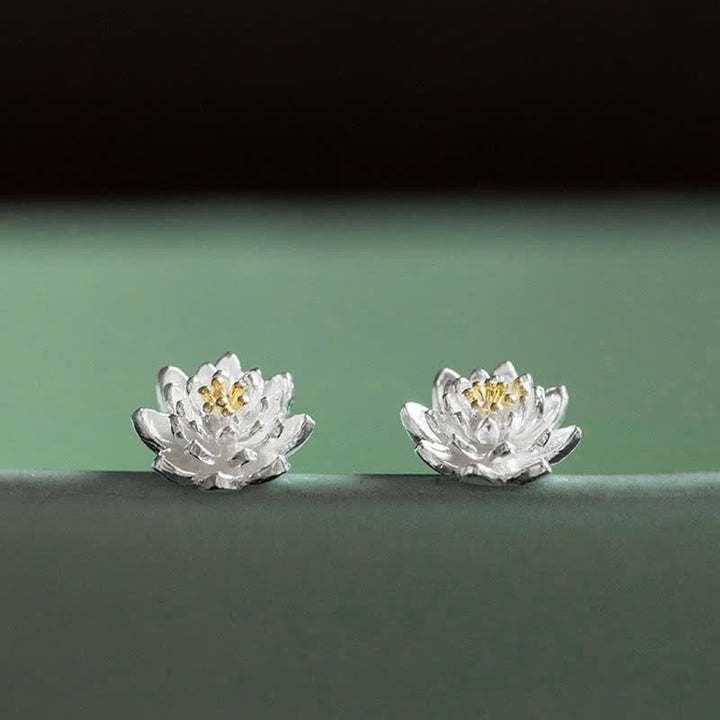 Buddha Stones 925 Sterling Silver Lotus Flower Balance Earrings - Silver - image 0
