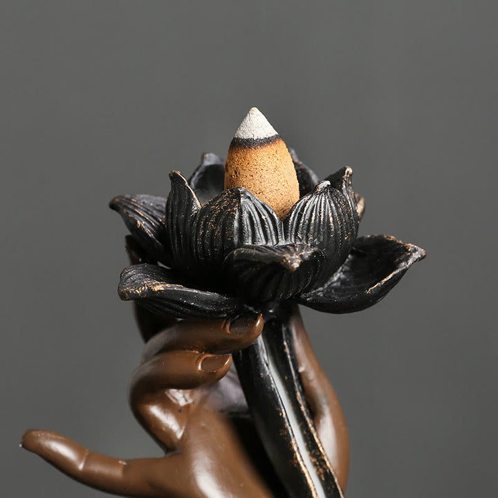 Buddha Stones Lotus Buddha Hand Auspicious Clouds Pattern Meditation Resin Backflow Incense Burner - image 4