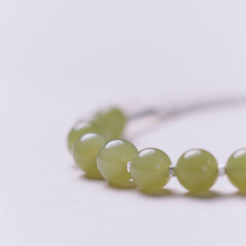 Buddha Stones 925 Sterling Silver Hetian Jade Bead Luck Chain Bracelet - image 2