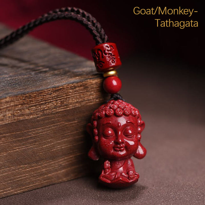 Buddha Stones Chinese Zodiac Natal Buddha Natural Cinnabar Amulet Keep Away Evil Spirits Necklace Pendant - Goat/Monkey-Tathagata - image 17