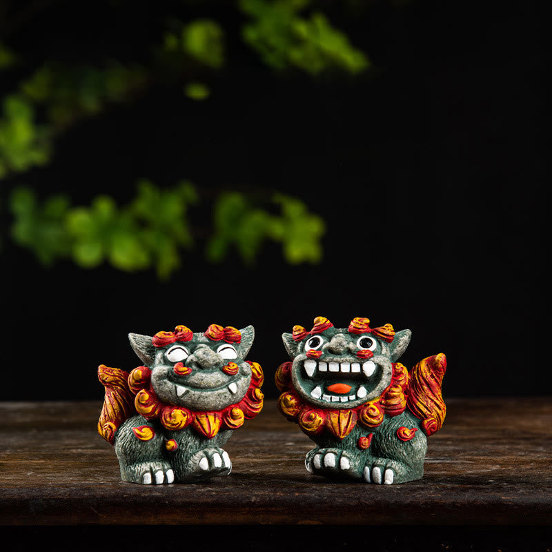 Buddha Stones Small Pair of Lion Fu Foo Dogs Ward Off Evil Protection Home Resin Decoration - A Pair of Gray Fu Dogs - image 0