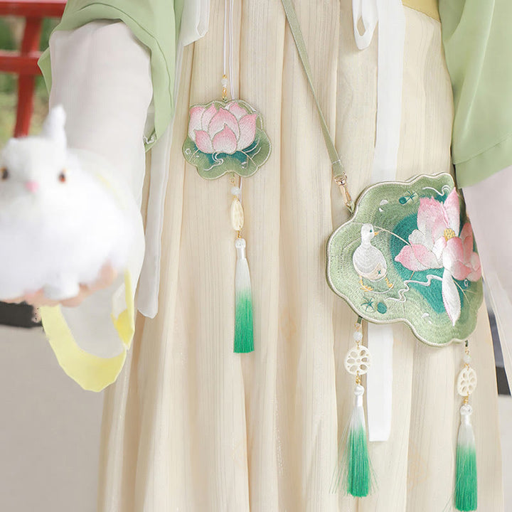 Buddha Stones Luck Embroidery Lotus Koi Fish Rabbit Flower Hanfu Bag Crossbody Bag Shoulder Bag - image 8