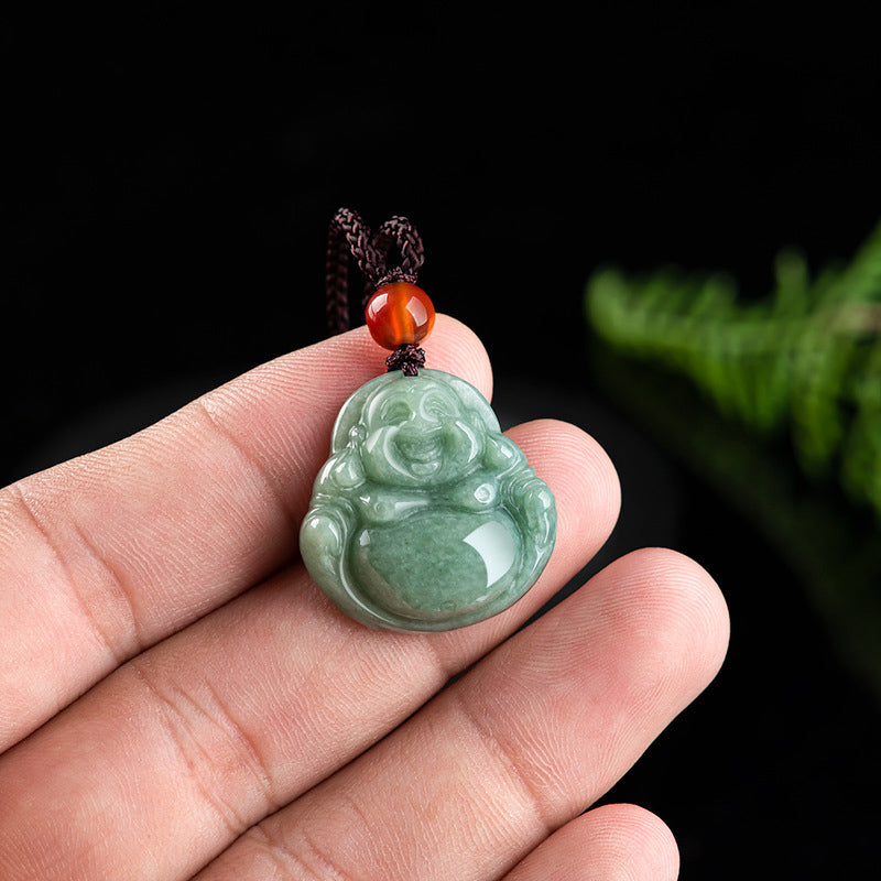 Buddha Stones Laughing Buddha Cyan Jade Success Necklace String Pendant - image 6