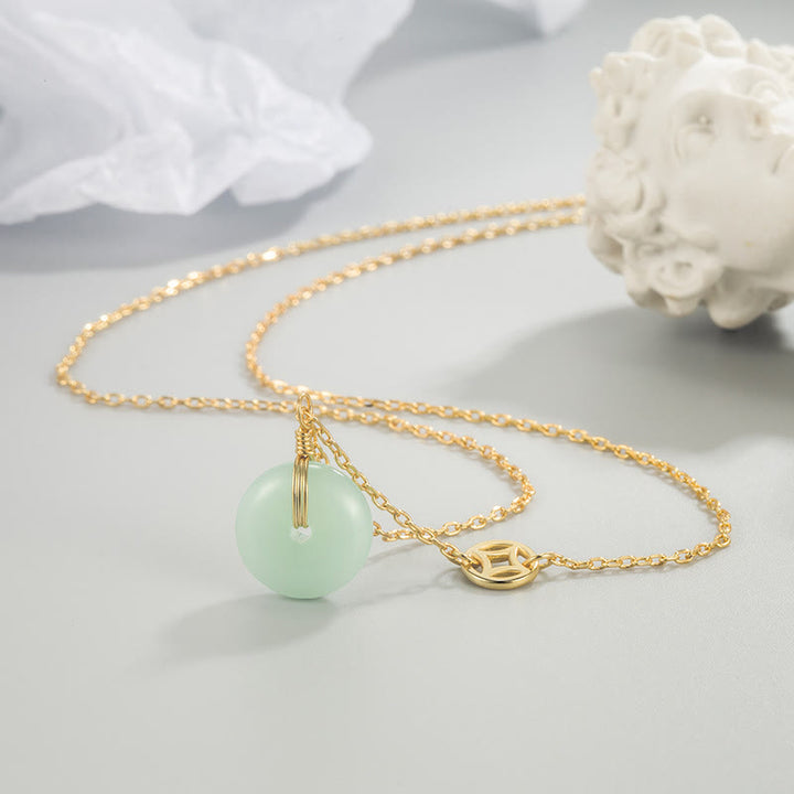 Buddha Stones Jade Fu Character Copper Coin Peace Buckle Abundance Necklace Pendant - Jade&Copper Coin - image 0
