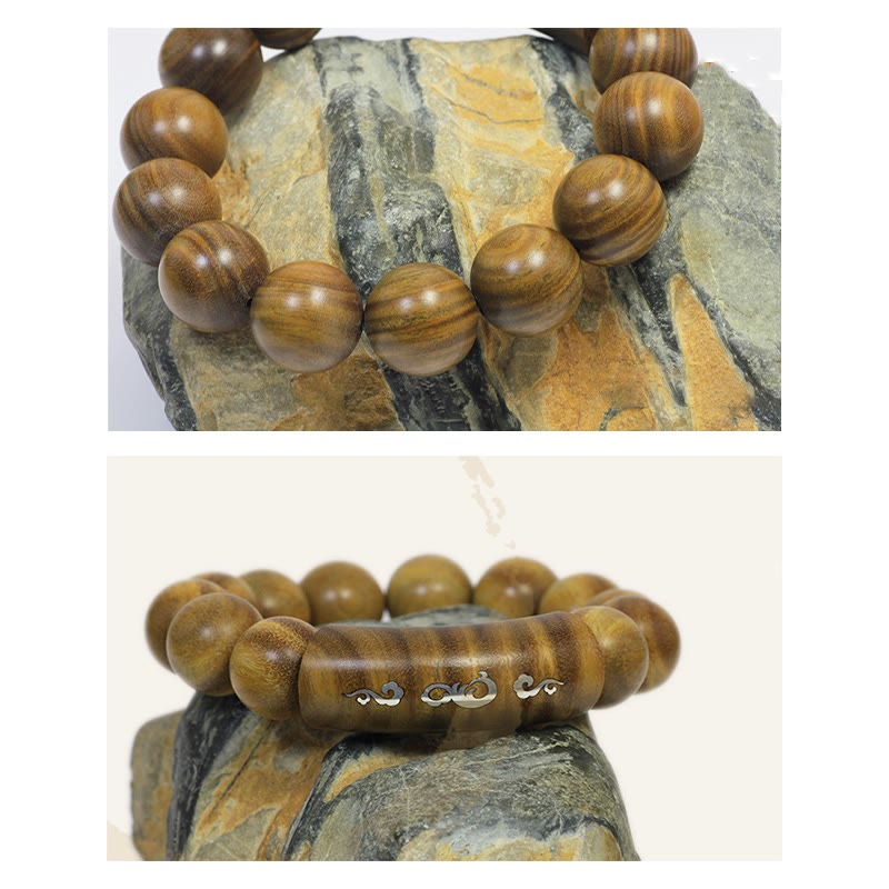Buddha Stones 999 Sterling Silver Green Sandalwood Om Mani Padme Hum Dragon Phoenix Dharmachakra Inlaid Peace Bracelet - image 11