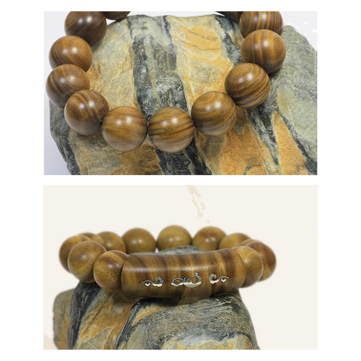 Buddha Stones 999 Sterling Silver Green Sandalwood Om Mani Padme Hum Dragon Phoenix Dharmachakra Inlaid Peace Bracelet - image 11
