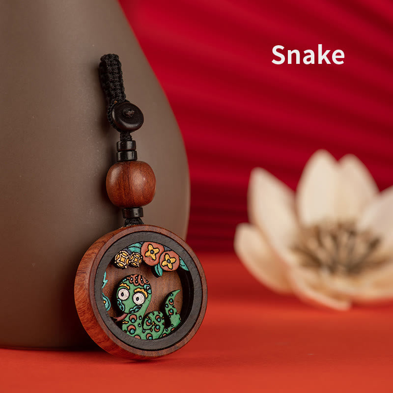 Buddha Stones Year Of The Dragon Hand Painted Chinese Zodiac Rosewood Carved Calm Key Chain - Snake - image 13