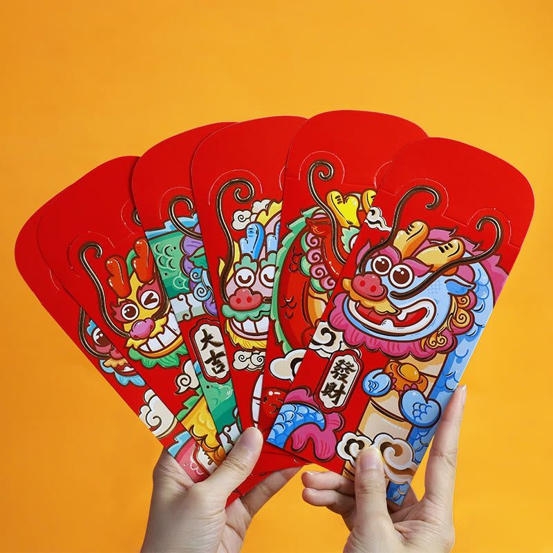 Buddha Stones 6Pcs Chinese Red Envelope Year of the Dragon Lucky Money Envelopes Auspicious Dragon Design 2024 Chinese New Year Dragon Year Envelope - image 2