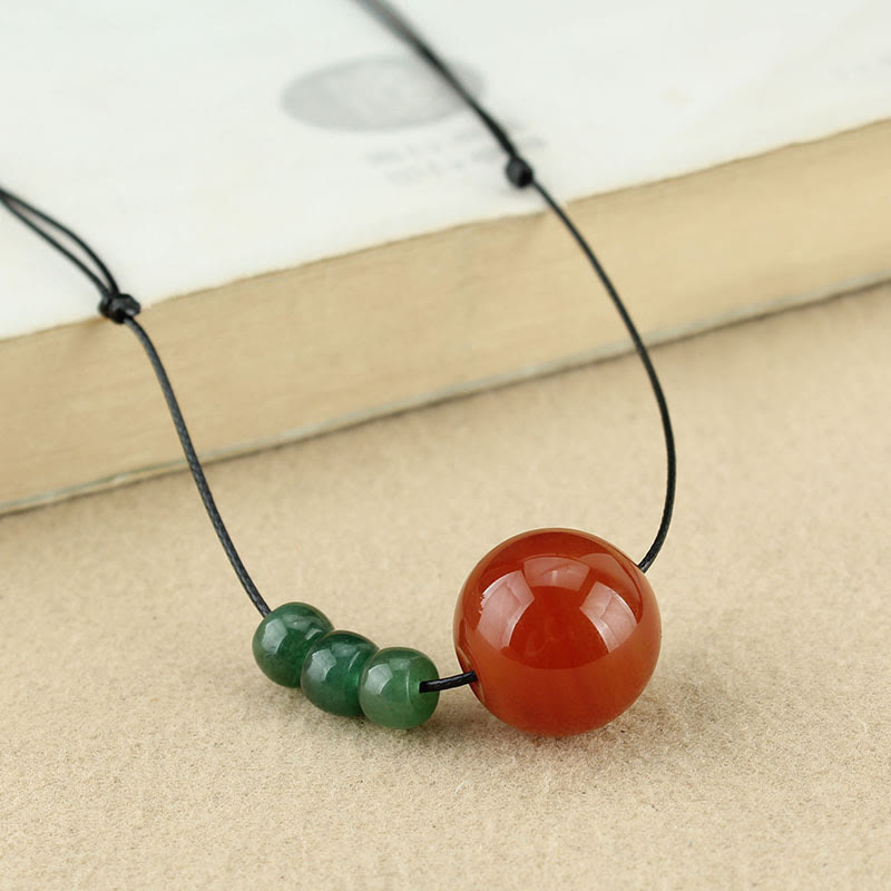 Buddha Stones Red Agate Green Aventurine Green Bodhi Seed Bead Calm Leather Rope Necklace Pendant - Red Agate&Green Aventurine - image 0