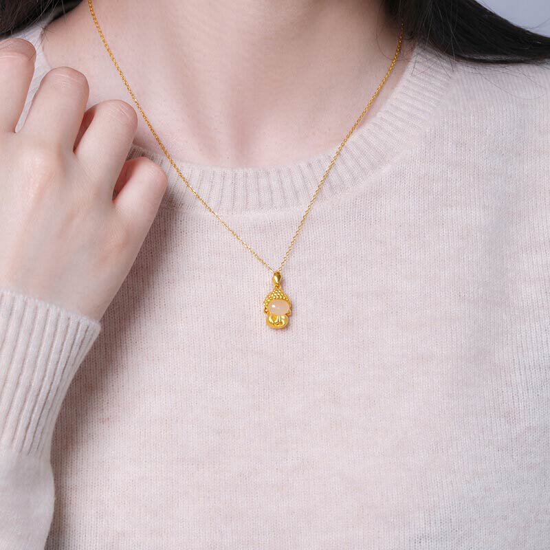 Buddha Stones White Jade Buddha Success Pendant Necklace - image 9