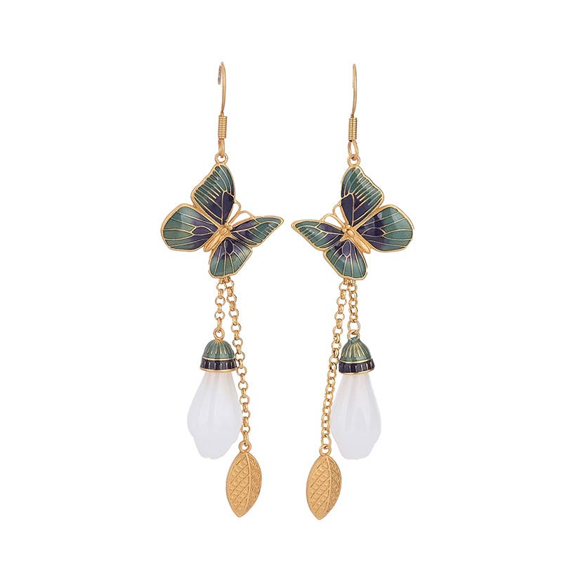 Buddha Stones FengShui White Jade Fortune Earrings - White Jade - image 0