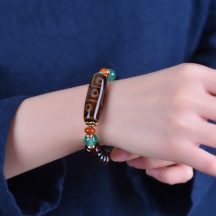 Buddha Stones Tibetan Natural Nine-Eye Dzi Bead Three-eyed Dzi Bead Protection Bracelet - image 3