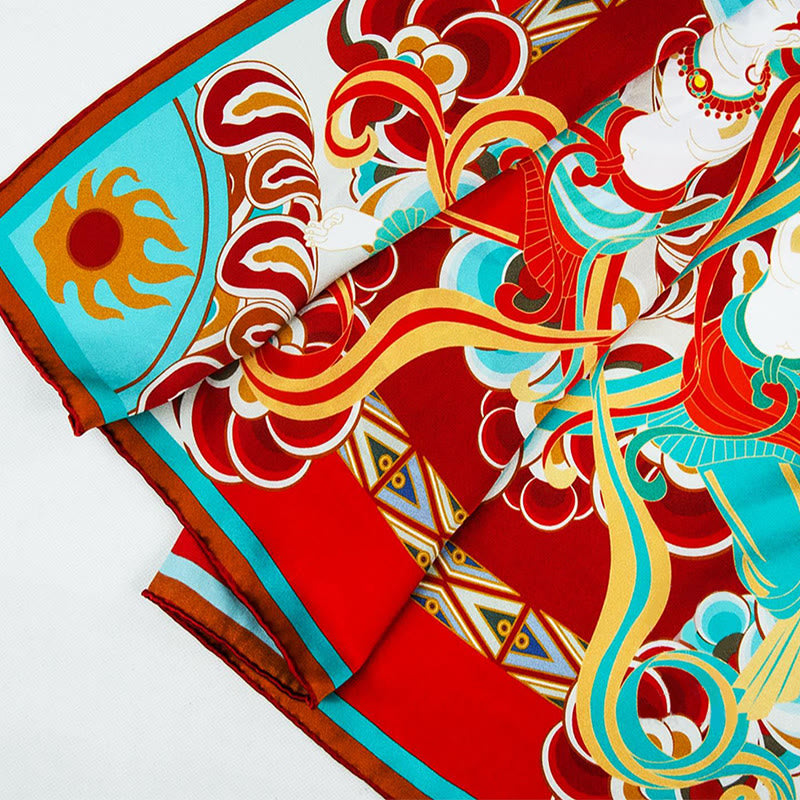Buddha Stones Dunhuang Rebound Pipa Flying Frescoes 100% Mulberry Silk Scarf Premium Grade 6A Dunhuang Shawl - image 4