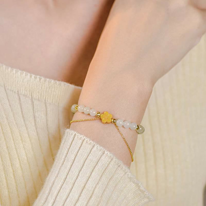 Buddha Stones 925 Sterling Silver Natural Hetian Jade Peach Blossom Luck Chain Bracelet - image 4