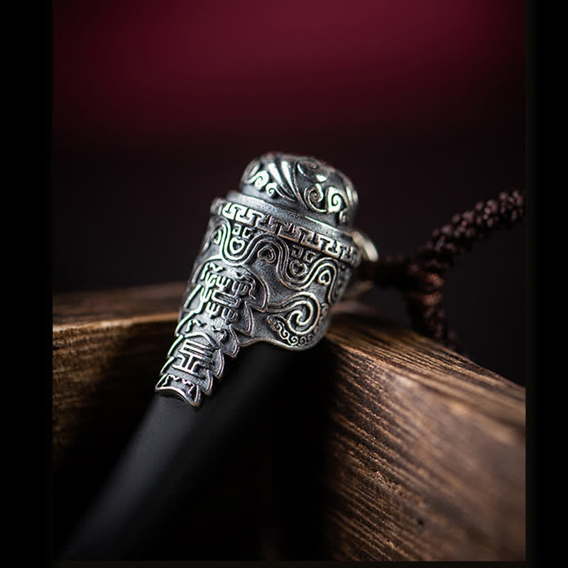 925 Sterling Silver Black Obsidian Wolf Tooth Pattern Strength Necklace Pendant - image 9