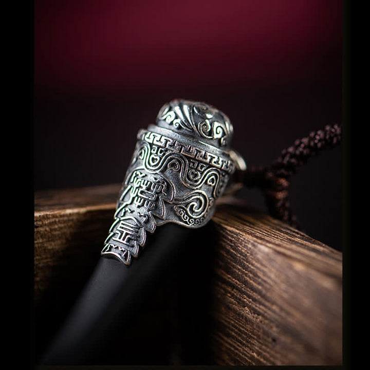 925 Sterling Silver Black Obsidian Wolf Tooth Pattern Strength Necklace Pendant - image 9