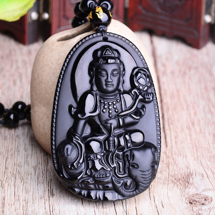 Buddha Stones Chinese Zodiac Obsidian Buddha Amulet Protection Pendant Necklace - image 3