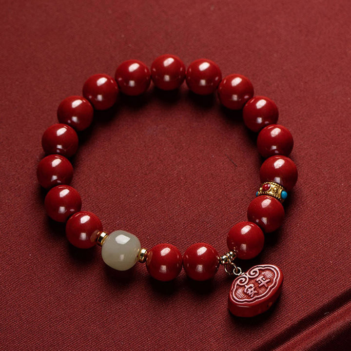 Buddha Stones Cinnabar Jade Healing Protection Charm Bracelet - 10mm - image 0