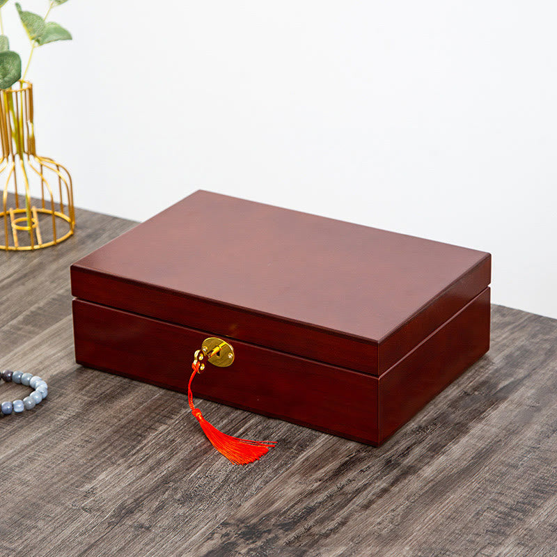 Buddha Stones Vintage Wooden Jewelry Box Two-Layer Solid Wood Jewelry Storage Box - image 25