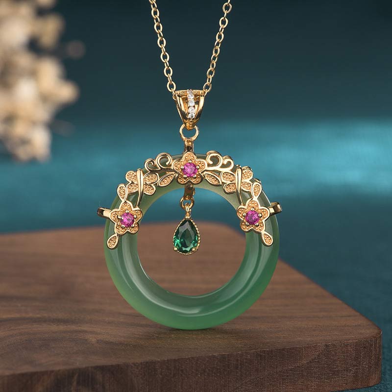 Buddha Stones Natural Round Cyan Jade Healing Necklace Pendant - Cyan Jade - image 0
