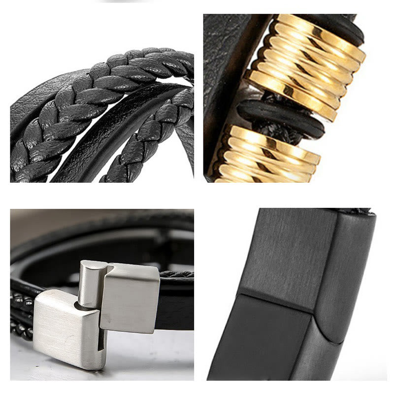 Buddha Stones Leather Multi-Layer Titanium Steel Balance Braided Magnetic Buckle Bracelet - image 23