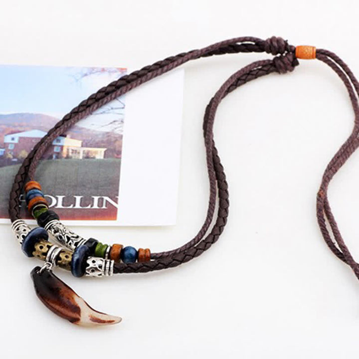 Ethnic Wolf Tooth Pattern Beads Wealth Necklace Pendant - image 5