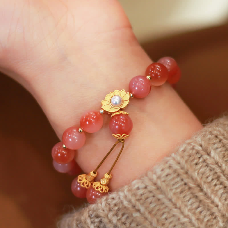 Buddha Stones 925 Sterling Silver Yanyuan Agate Lotus Flower Enlightenment Bracelet - Yanyuan Agate - image 0
