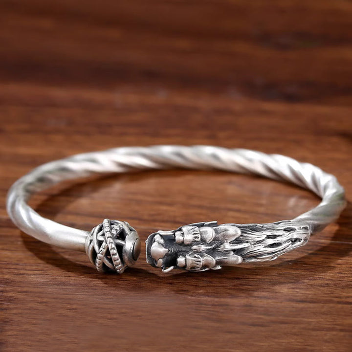 Buddha Stones 999 Sterling Silver Year of the Dragon Luck Strength Metal Cuff Bracelet Bangle - image 2