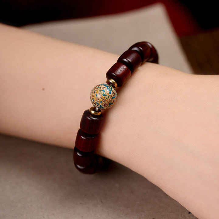 Buddha Stones Natural Green Sandalwood Small Leaf Red Sandalwood Lacquer Bead Peace Bracelet - image 9