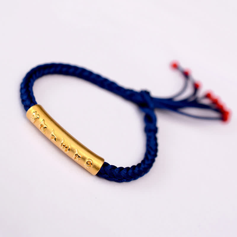 Buddha Stones 999 Sterling Silver Om Mani Padme Hum Protection Strength String Bracelet - 999 Sterling Silver Plated Gold - Blue(Bracelet Size 16+4.5cm) - image 22