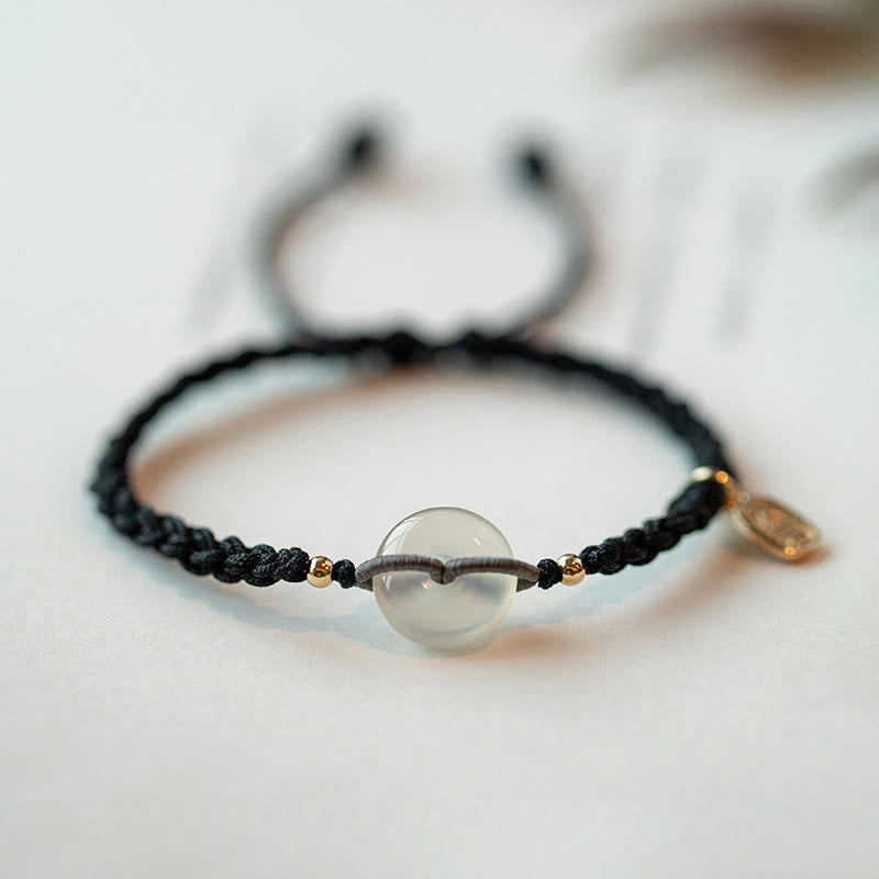 Buddha Stones Chalcedony Round Peace Buckle Positive String Bracelet - Black - image 0