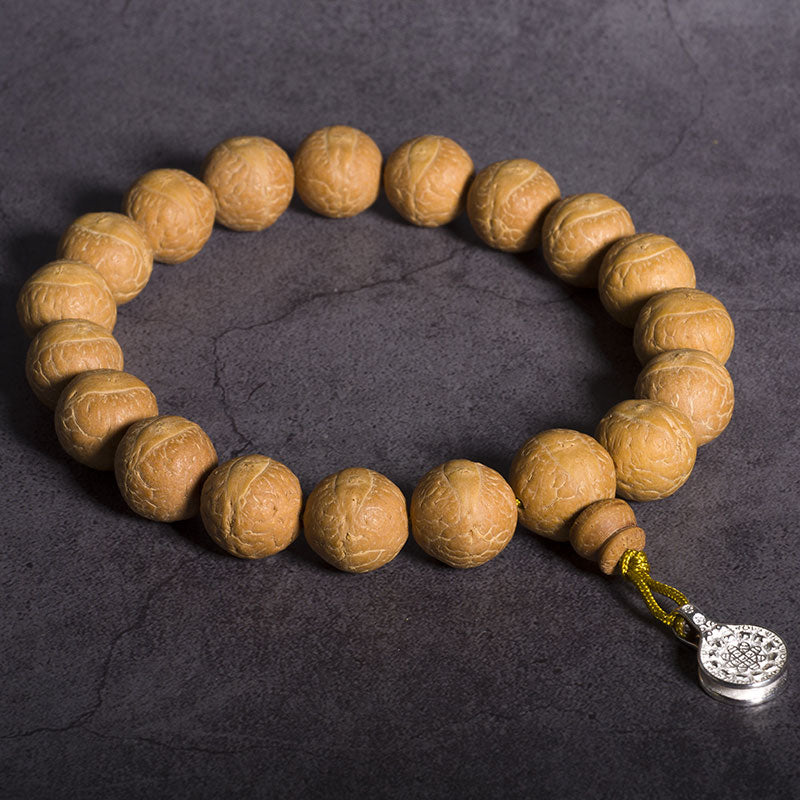 Buddha Stones Bodhi Seed Luck Auspiciousness Wrist Mala Tassel Pocket Mala - 15mm - 21 Beads - Silver Pendant - image 3