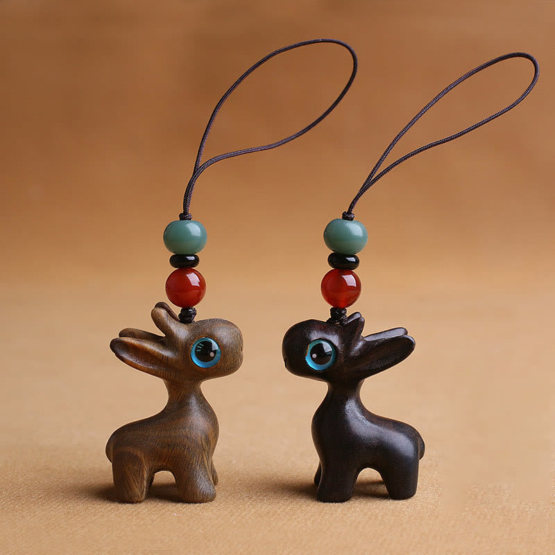 Buddha Stones Sandalwood Small Leaf Red Sandalwood Ebony Wood Green Sandalwood Lucky Mini Deer Carved Protection Key Chain Phone Hanging Decoration - image 22