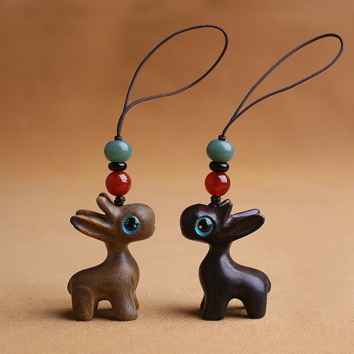 Buddha Stones Sandalwood Small Leaf Red Sandalwood Ebony Wood Green Sandalwood Lucky Mini Deer Carved Protection Key Chain Phone Hanging Decoration - image 22