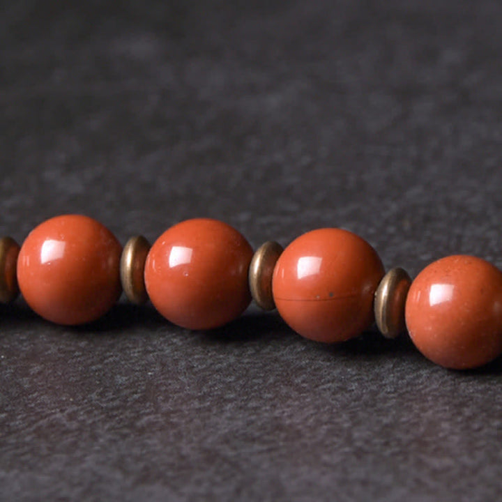 Buddha Stones Red Jasper Moss Agate Black Obsidian Crystal Copper Peace Couple Bracelet - image 15
