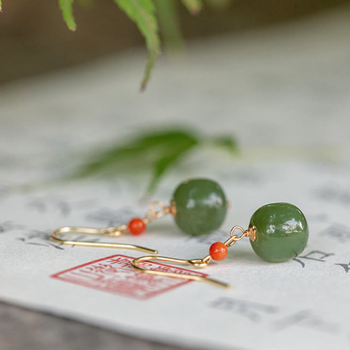 Buddha Stones 925 Sterling Silver 14K Gold Plated Hetian Jade Red Agate Luck Drop Dangle Earrings - image 15