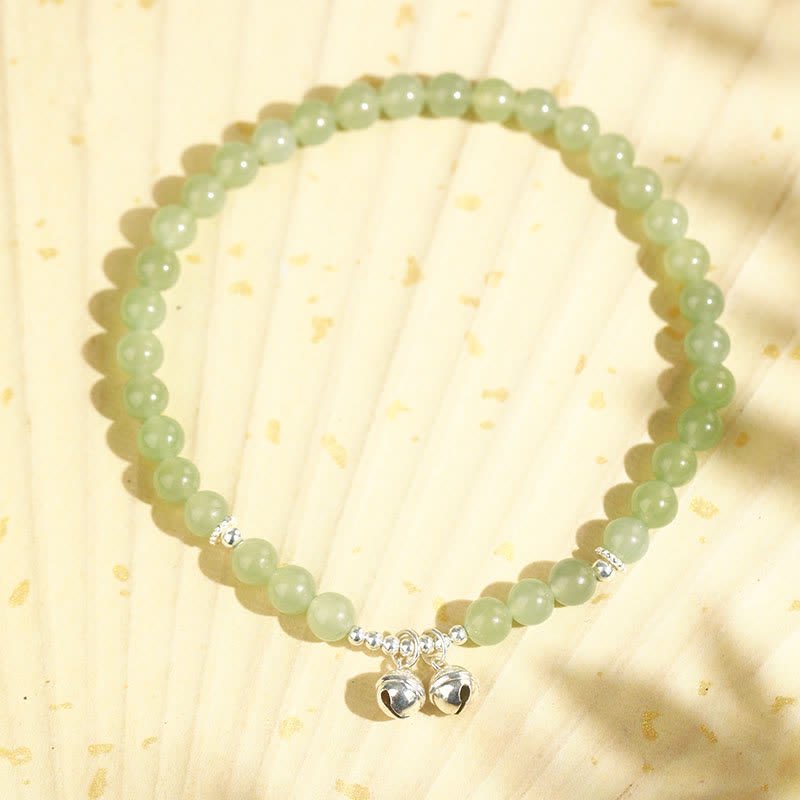 925 Sterling Silver Natural Hetian Jade Prosperity Bell Charm Anklet - image 7