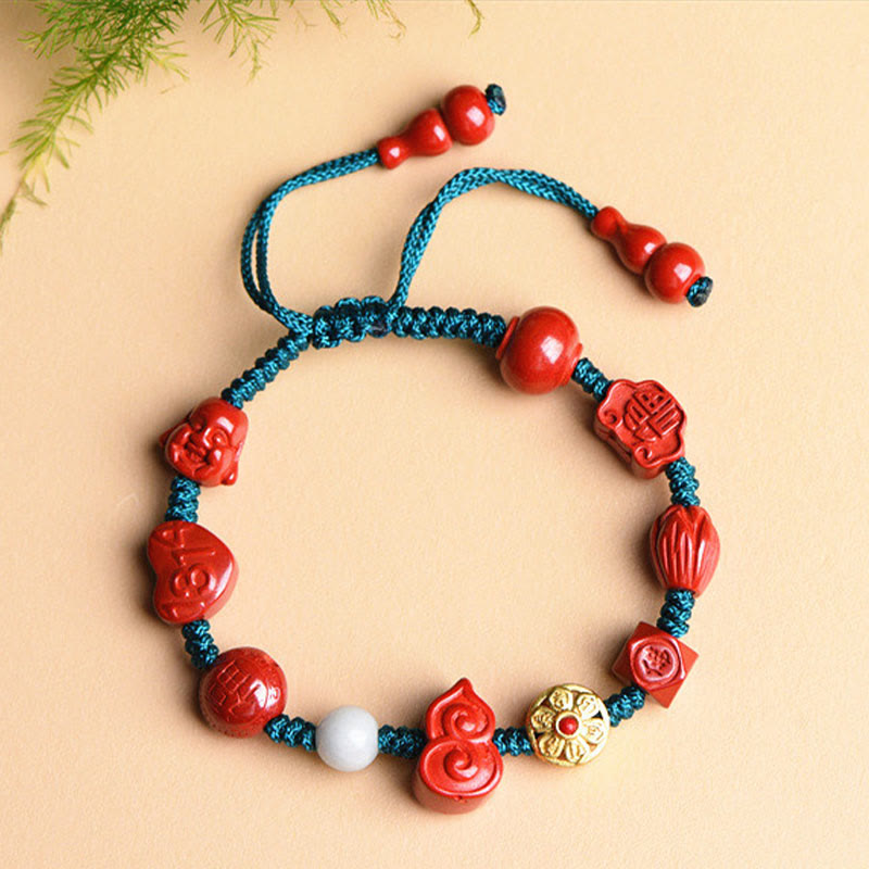 Buddha Stones Natural Cinnabar Gourd Om Mani Padme Hum Laughing Buddha Blessing String Bracelet - image 4