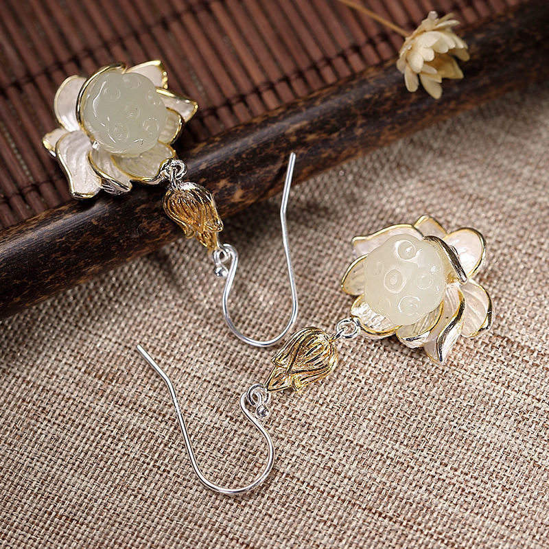 Buddha Stones White Jade Protection Harmony Drop Earrings - image 7