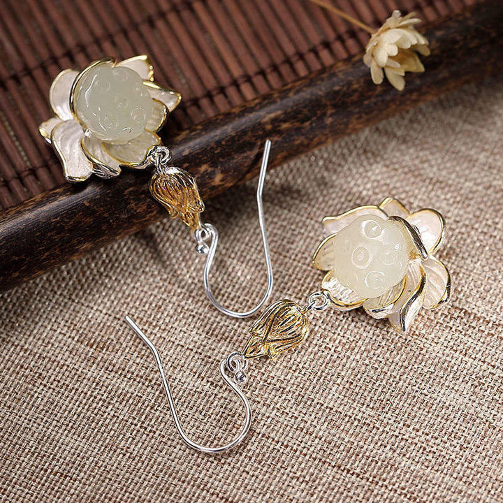 Buddha Stones White Jade Protection Harmony Drop Earrings - image 7