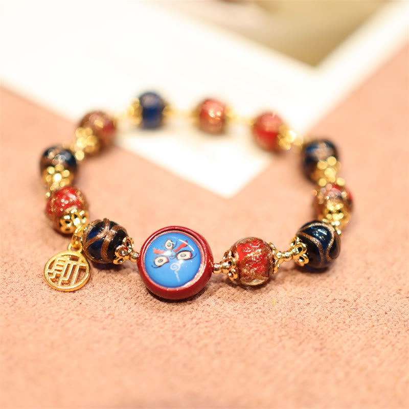 Buddha Stones Tibetan Gold Swallowing Beast Family Five God Of Wealth Thangka Fortune Bead Bracelet - Red Blue-Blue God Of Wealth - image 7