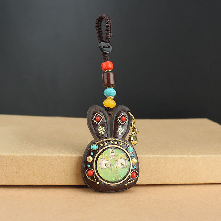 Tibet Ebony Five God of Wealth Thangka Key Chain - Green God of Wealth - image 7