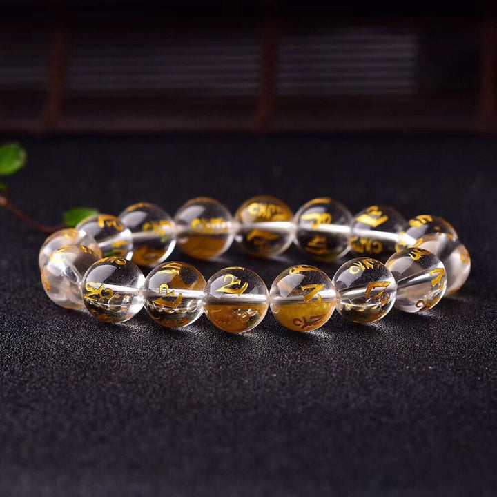 Buddha Stones Tibet White Crystal Black Onyx Om Mani Padme Hum Meditation Bracelet - image 13