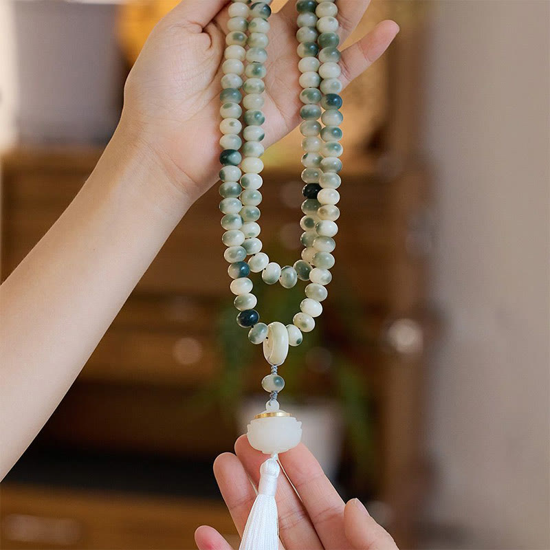 Buddha Stones Natural 108 Mala Beads Bodhi Seed Lotus Engraved Wisdom Tassel Bracelet - Bodhi Seed(Wisdom♥Wake Up) - image 0