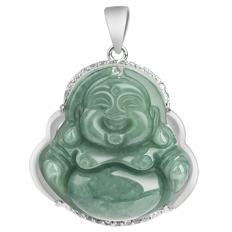 Buddha Stones 925 Sterling Silver Laughing Buddha Jade Abundance Necklace Chain Pendant - image 12