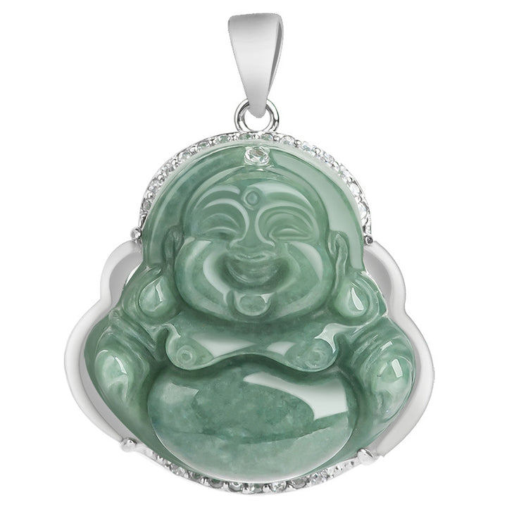 Buddha Stones 925 Sterling Silver Laughing Buddha Jade Abundance Necklace Chain Pendant - image 12