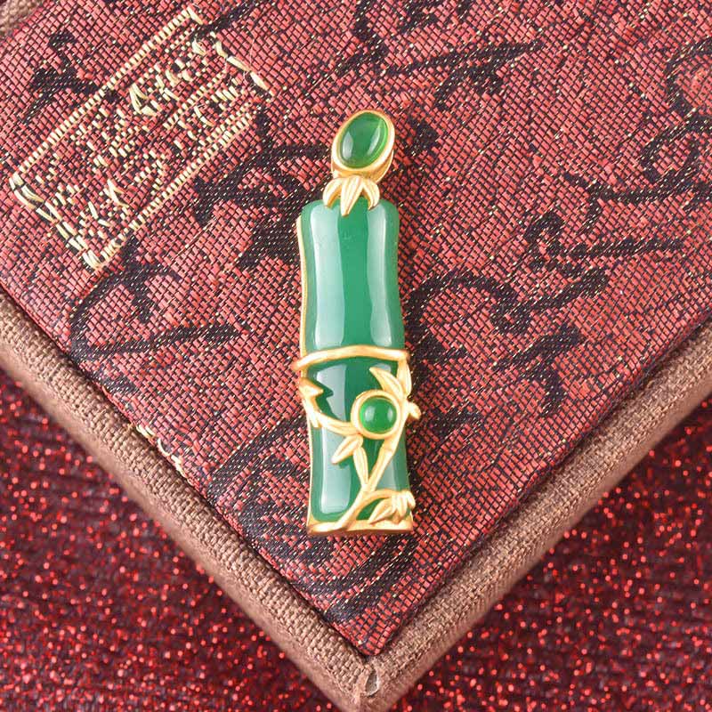 Buddha Stones White Jade Cyan Jade Bamboo Protection Necklace Pendant - image 9
